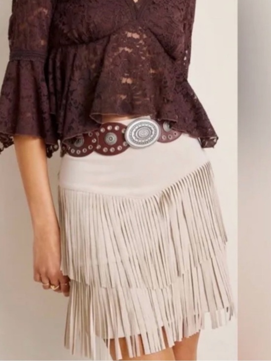 Altar'd State Dresses & Skirts - Altar’d State Faux Leather Fringe Mini Skirt Medium Cream Boho Festival Concert